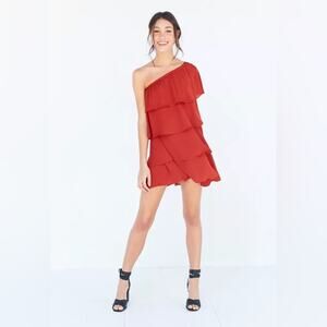 Alice & UO Iseult Tiered One Shoulder Rust Mini Dress
